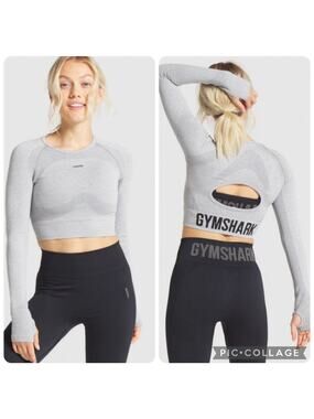 Gymshark Women's Heather Gray Flex Crop Long Sleeve Top Size Small
